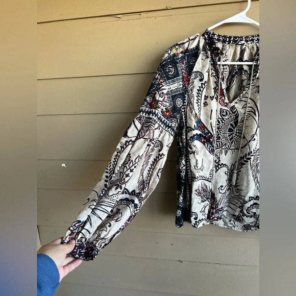 Lucky Brand Boho Printed Long Sleeve Blouse - Size M - Picture 3 of 4